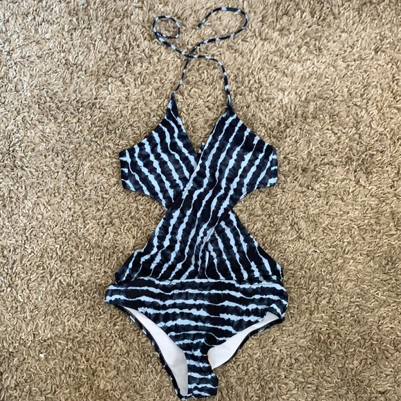 Tie Dye Striped Wrap Front Monokini One Piece Swim - Picture 3 of 5